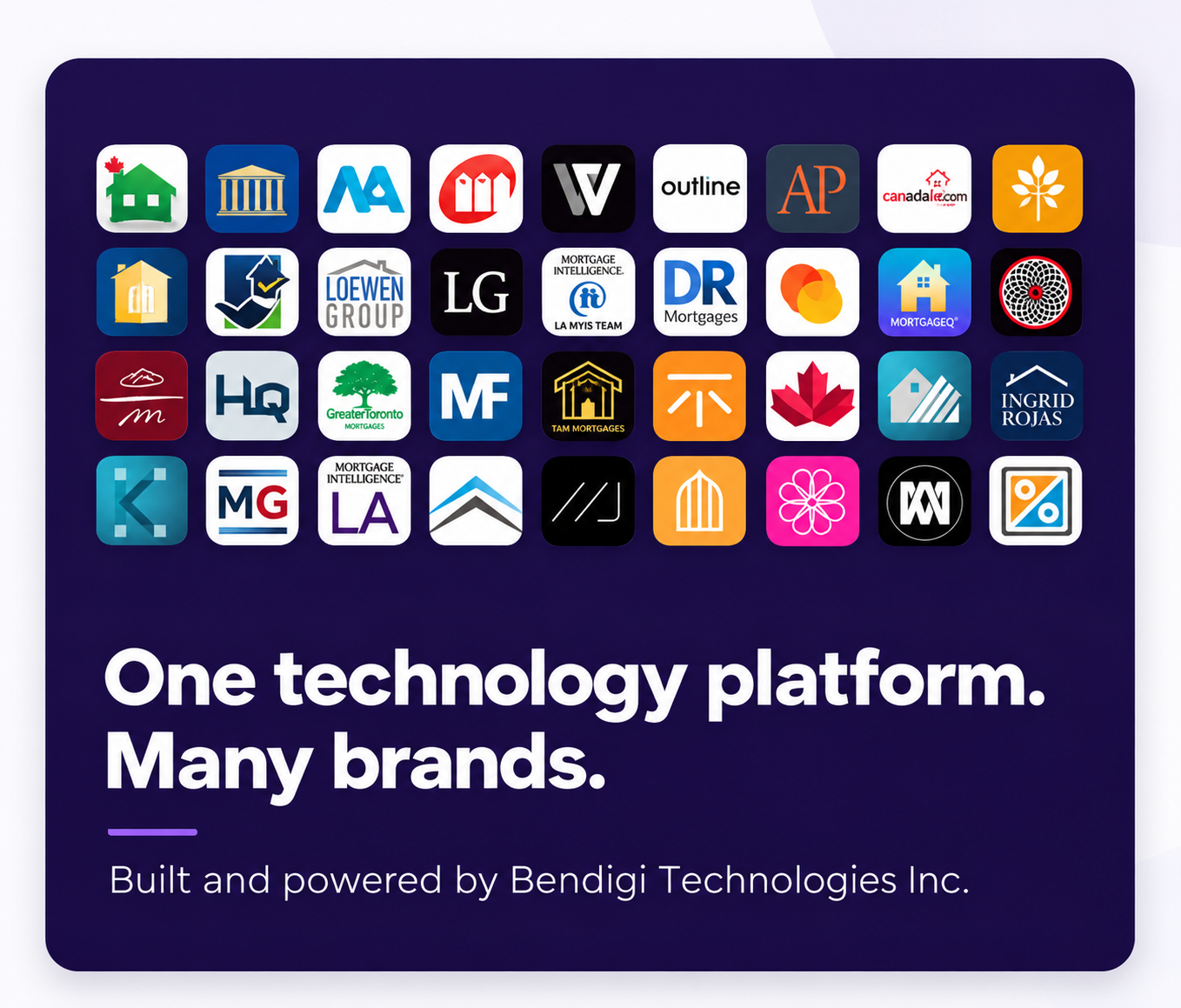 Mortgage app brands powered by Bendigi Technologies